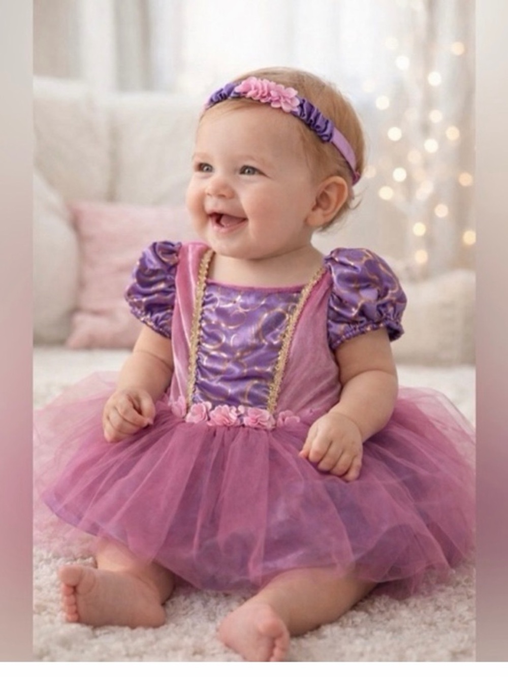 Rapunzel Costum Girls Purple & Pink Princess Dress with Headband size 18M